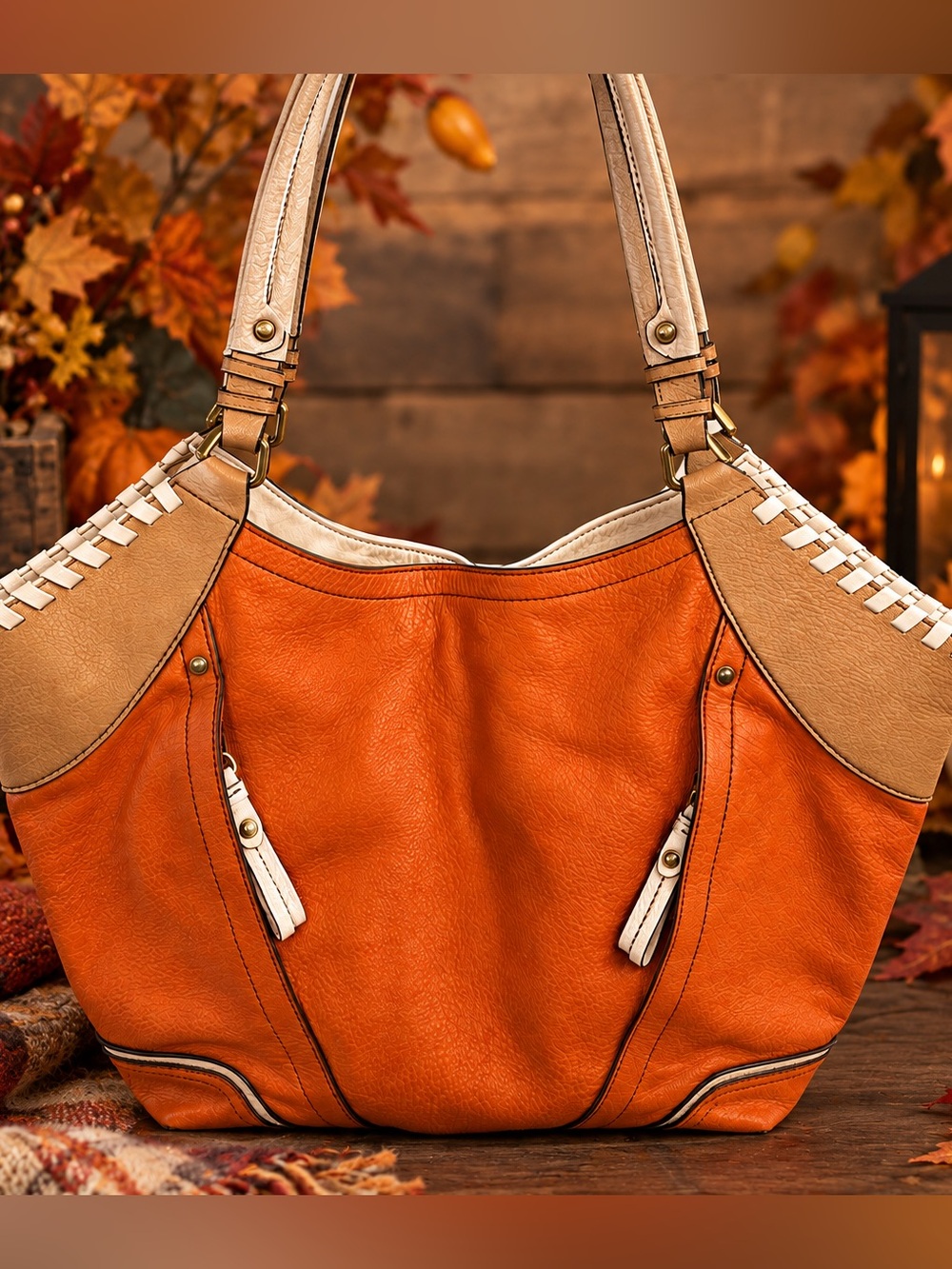 orYANY Orange and Tan Leather Tote